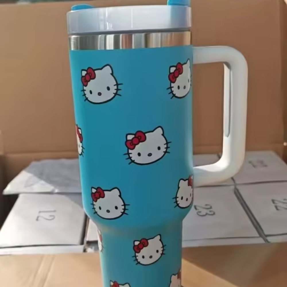 Hello Kitty Blue and White Travel Tumbler with Red Accents Customized